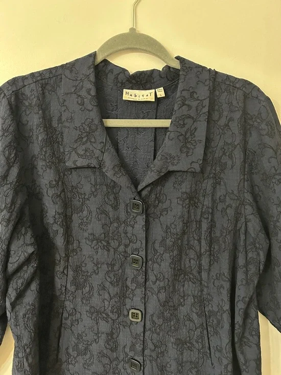 Habitat Shirt Women’s L Navy Floral Boho Lagenlook - Picture 3 of 16